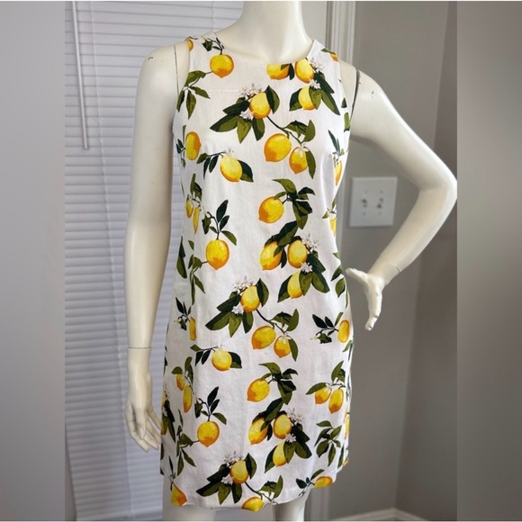 London Times Lemon Print Sheath Dress White Yellow Size 4 Sleeveless Lined - Picture 2 of 8